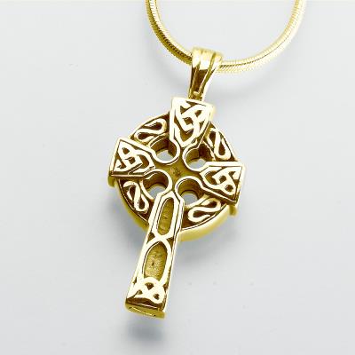 14K gold celtic cross cremation pendant necklace